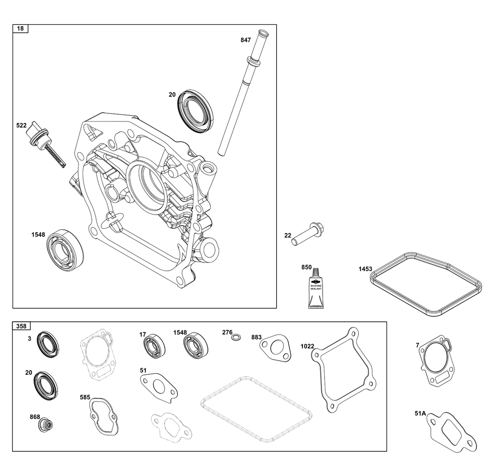 Crankcase Cover/Sump Group Diagram and Parts List for 10V332-0041-F1  Briggs and Stratton Engine